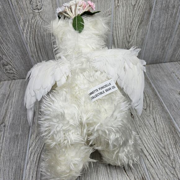 Annette Funicello Collectible Bear Co Angel Teddy White Plush Flowers Wings Tag - Picture 3 of 10